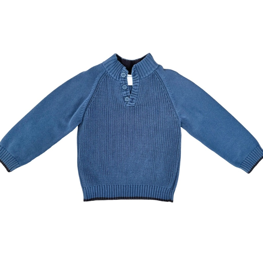 Gymboree Boys Blue Knit Turtleneck Sweater Cotton Ribknit Half Button Collar 5